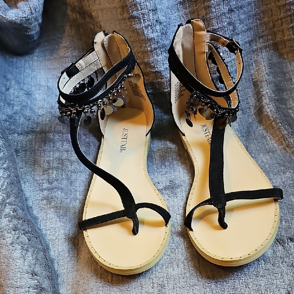 JustFab Elegant Black Beaded Sandals